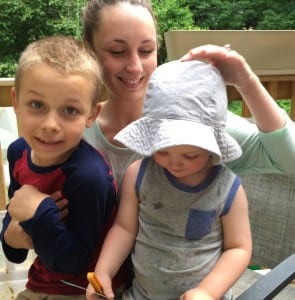 Marisa Nadeau and two youngest boys, James (left) and Joshua, who were diagnosed with lead poisoning from their home in Hallowell.